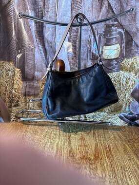 Michael Kors Black Pebbled Leather Small Shoulder Bag with Neutral Strap